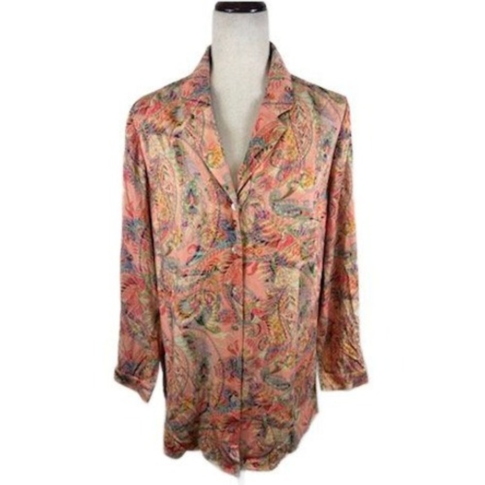 Soft Surroundings Tunic Blouse Women's Size‎ Medium Pink Paisley Floral